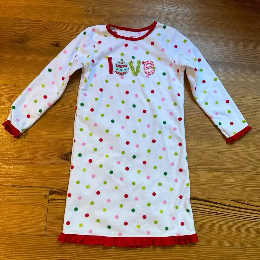 Carter's white polkadot holiday Christmas long sleeve‎ sleep dress SIZE S